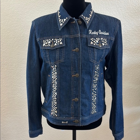 CUSTOM MADE Chaps Jean Jacket Harley-Davidson Rhinestone Studded Jacket - Picture 9 of 12